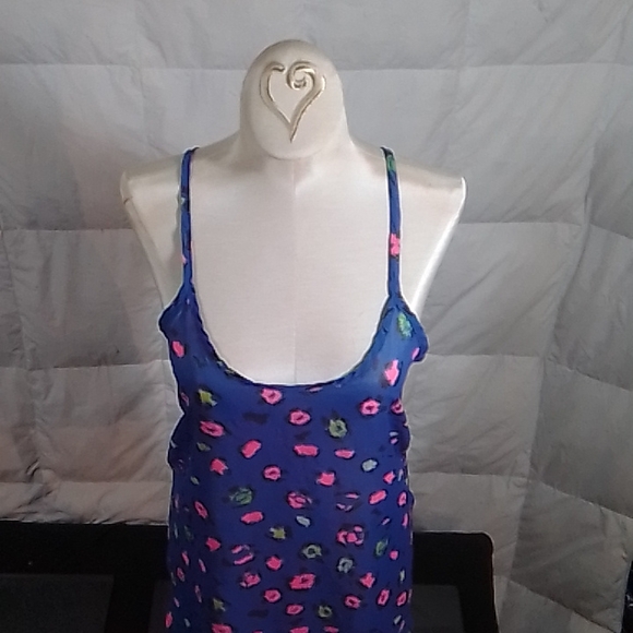 Chris & Carol blue flower print spaghetti blouse - Picture 3 of 6